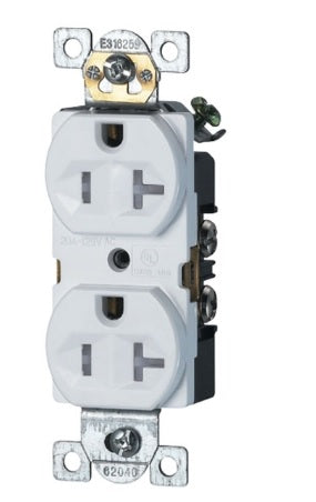 20-Amp Commercial Duplex Outlet, White (10-Pack)